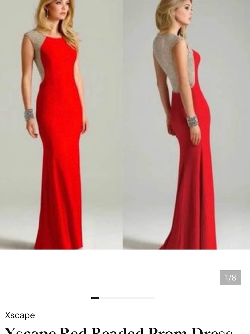 Xscape Red Maxi Gown with Silver Beaded Shoulders
